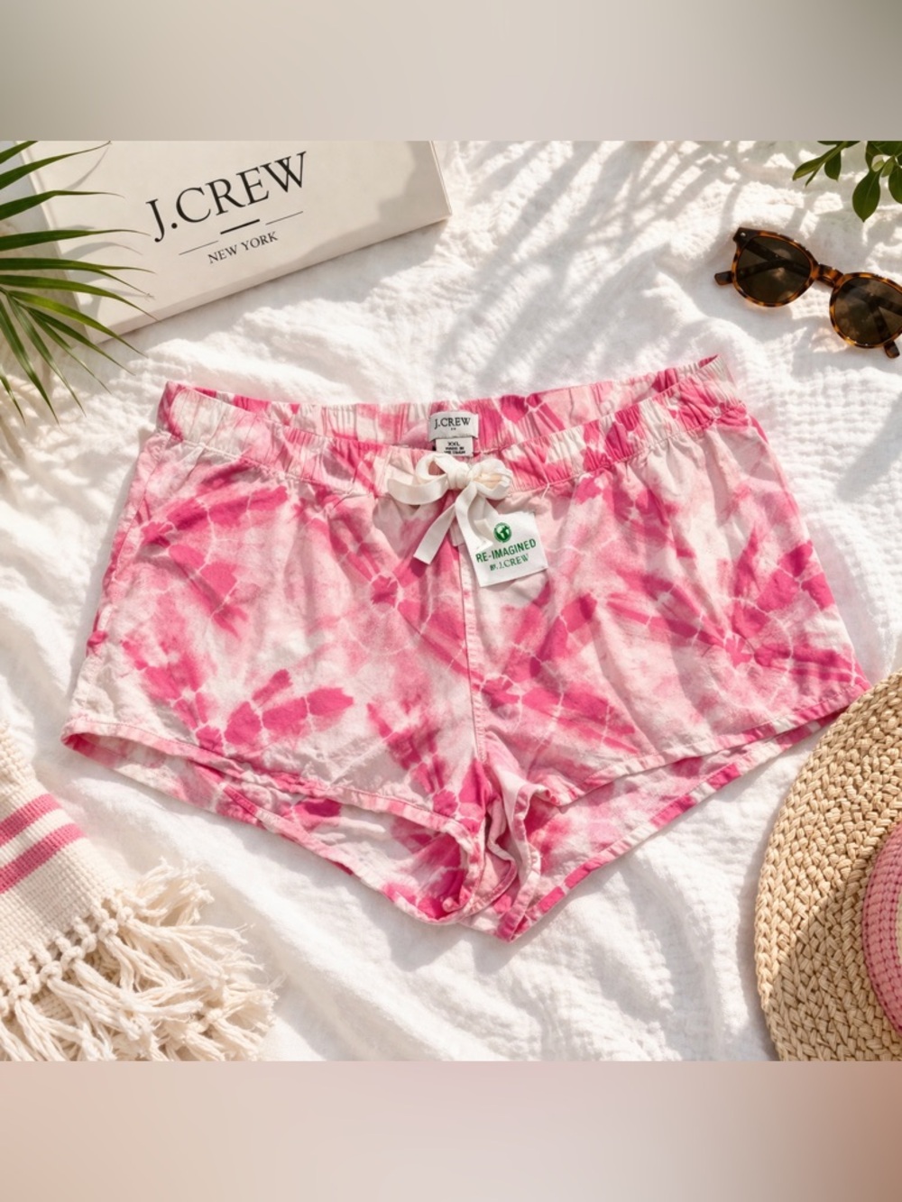 J.Crew Tie Dye Drawstring Shorts Pink White XXL Lounge Summer Pull On